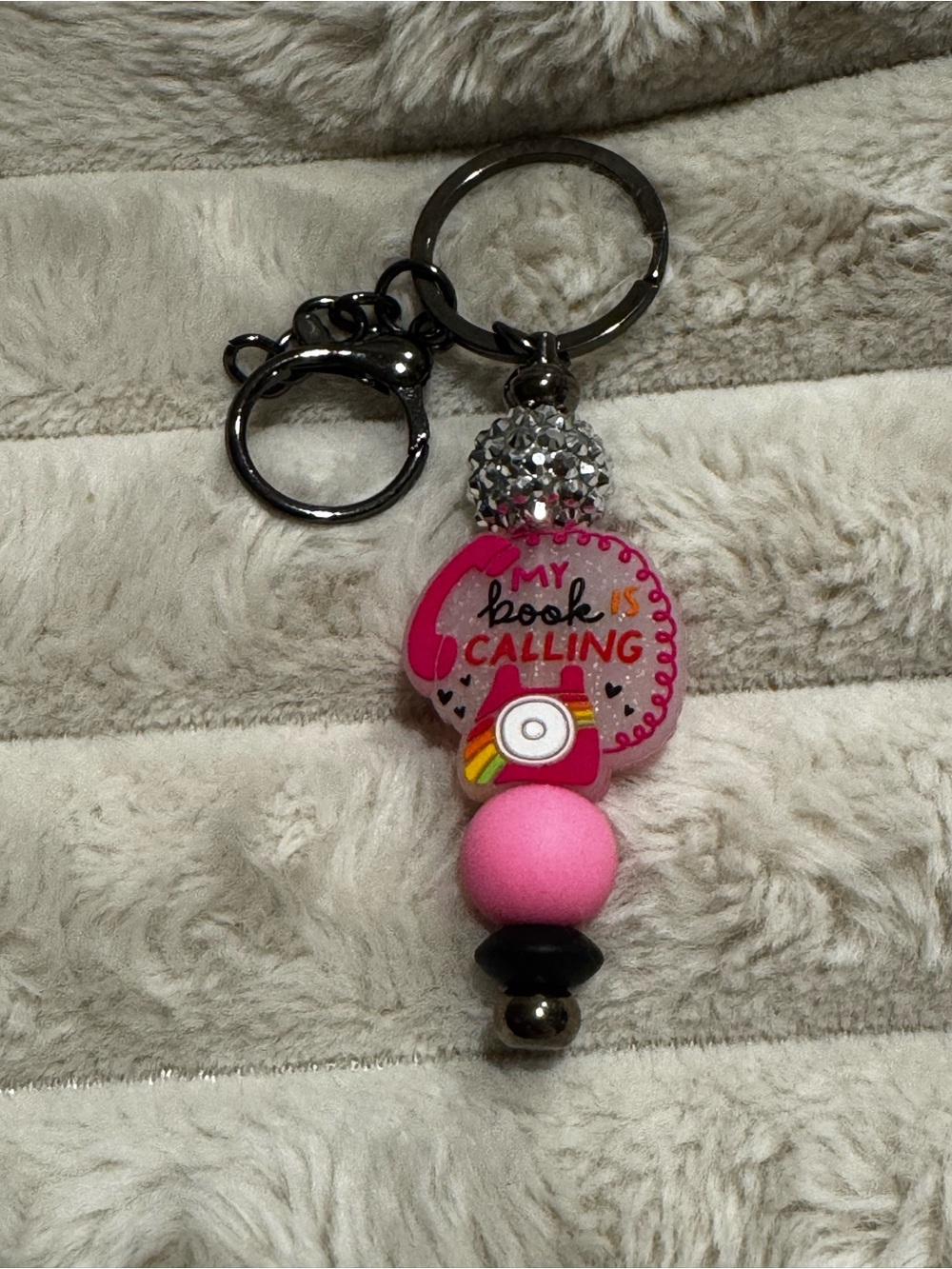 Pink "My Book is Calling" Keychain